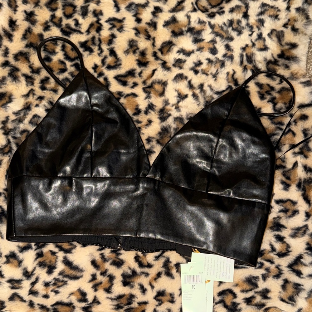 Black Faux Leather Bralette